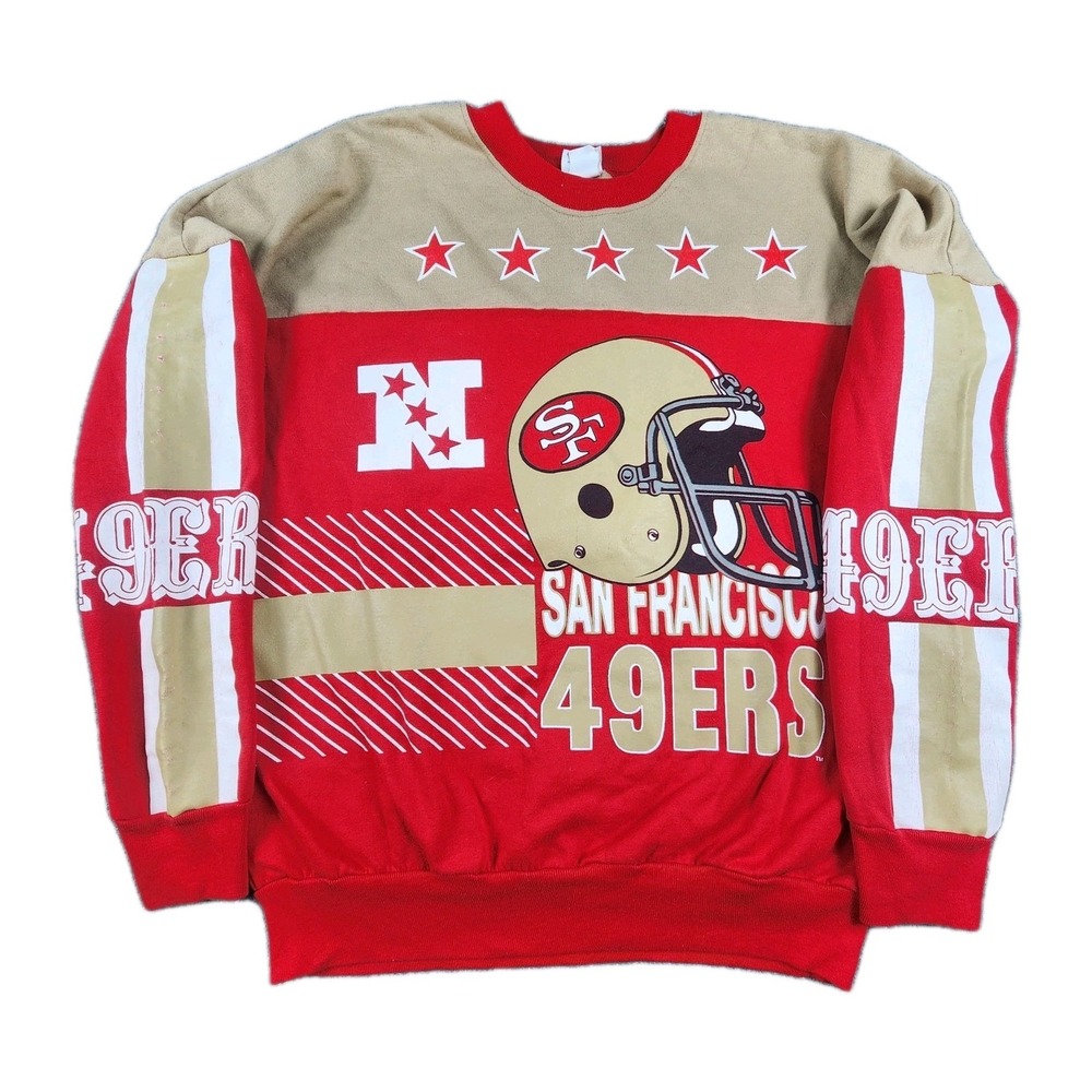 Garan Men's L 49ers Vintage 80s AOP Sweatshirt San Francisco NFL USA Made Rare‎